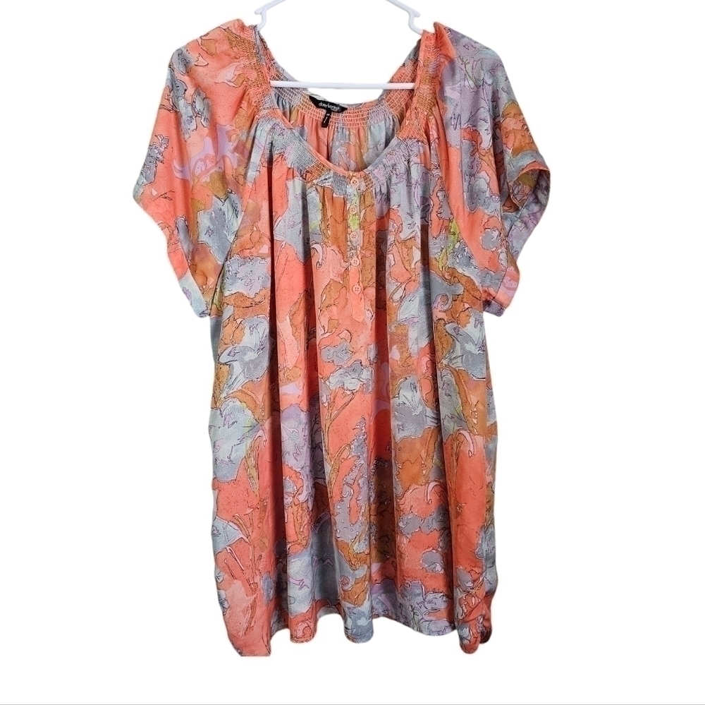 Daisy Fuentes coral satin short sleeve floral blouse womens plus size 3x